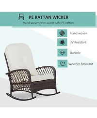 Outsunny Outdoor Wicker Rocking Chair with Wide Seat, Thick, Soft Cushion, Rattan Rocker w/Steel Frame, High Weight Capacity for Patio, Garden, Backya