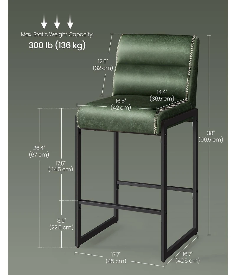 Slickblue Modern Bar Stools Set of 2 Counter Height with Back Support