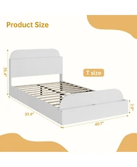 Homfan Wooden Beds with Storage Headboard and Raised-Foodboard, Twin-Floor Low Platform Bed for Bedroom