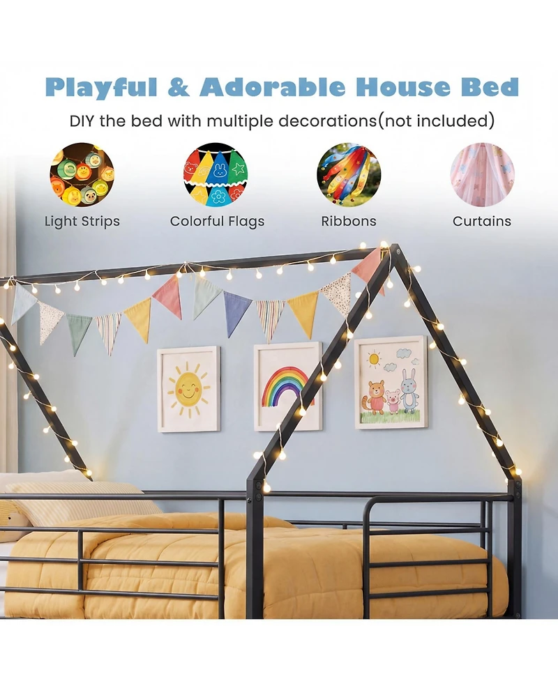 Slickblue Metal Bunk Bed with Roof Design and Ladder for Kids Small Spaces