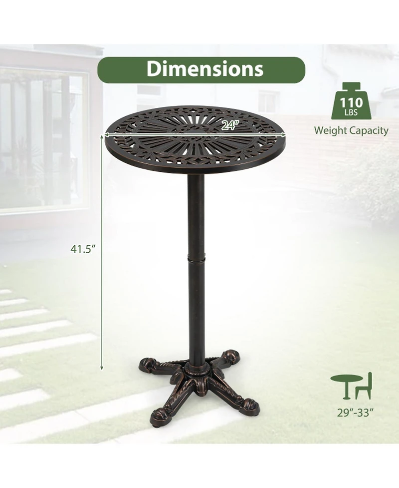 Gouun Cast Aluminum Round Patio Bar Table with Carved Bronze Finish, 41.5 in Tall