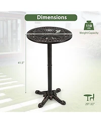 Gouun Cast Aluminum Round Patio Bar Table with Carved Bronze Finish, 41.5 in Tall