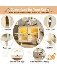 Zeus & Ruta Cat Hidden Litter Box Enclosure, Washroom Cabinet with Leak Walkway and Glass Doors for Better View