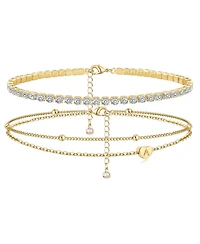 Gnuadz Initial Anklet Women Heart Cz Bead Layered