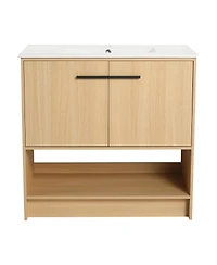 Sillysis Freestanding Bathroom Vanity with Ceramic Sink, Open Storage Shelf, 2 Soft Closing Doors