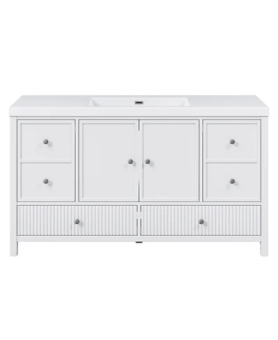 Busdays 60 Inch Bathroom Vanity with Separate Sink Modern Large Storage Cabinet Soft Close Doors 4 Drawers Freestanding Bathroom Vanity