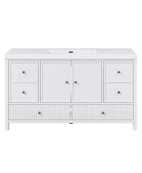Busdays 60 Inch Bathroom Vanity with Separate Sink Modern Large Storage Cabinet Soft Close Doors 4 Drawers Freestanding Bathroom Vanity