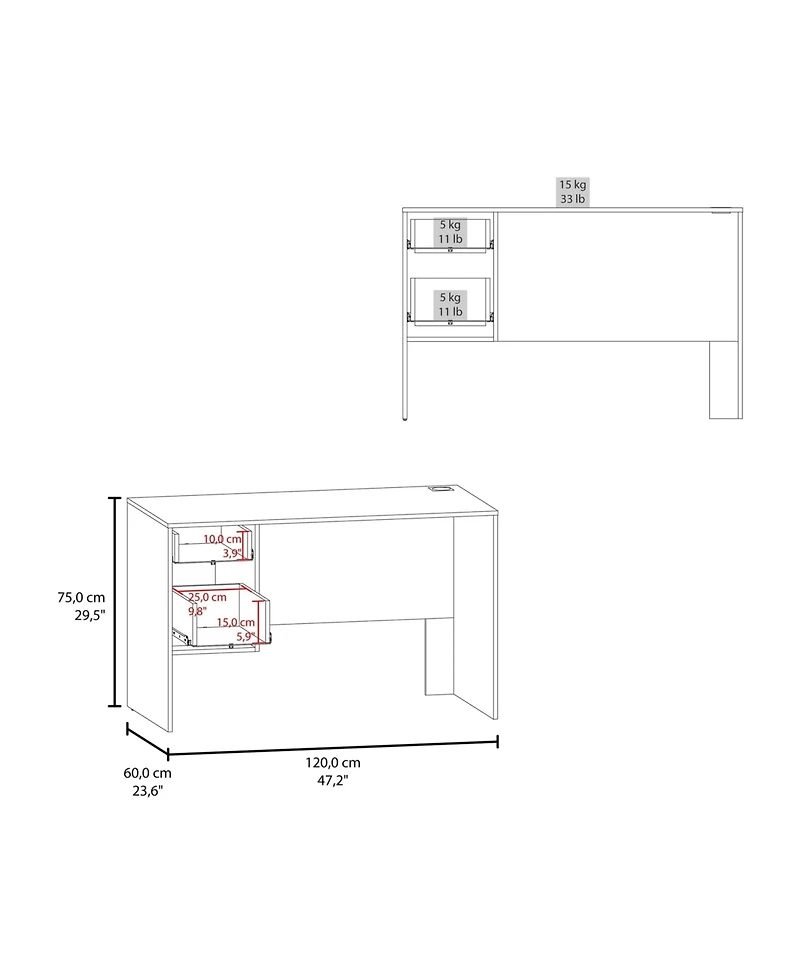 Fm Furniture Magia Desk, 2 Drawers (1 Lockable), Modern Design, Home Office
