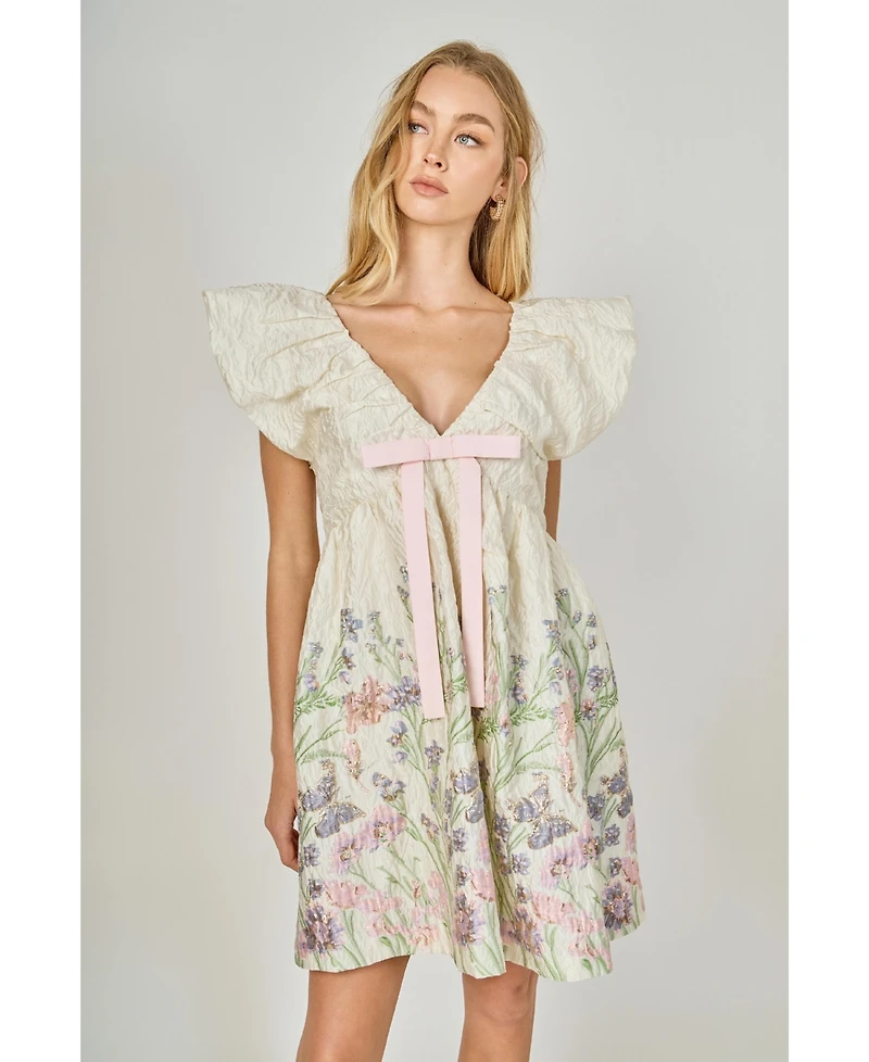 endless rose Women's Jacquard with bow Mini Dres