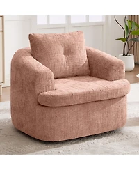 Rainsken 360degree(s) Swivel Barrel Accent Chair, Chenille Fabric Sofa Chair with Dual-Layer Cushion, 36.6" Round Swivel Chair for Living Room