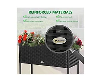 Pe Rattan Outdoor Raised Flower Garden Planter Bed w/ Shelf
