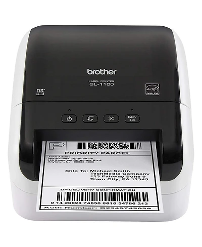 Brother QL1100 Wide Format Professional Label Printer, 4.09" Label Width, 69 Labels Per Min Print Speed, 300x300 dpi Resolution