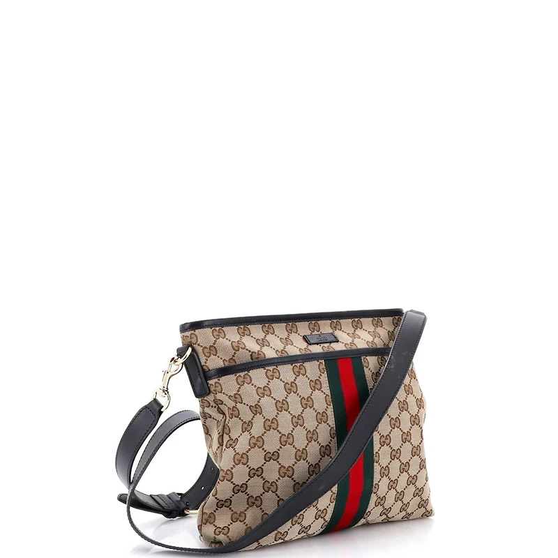 Pre-Owned Gucci Medium Web Messenger Bag Gg Canvas