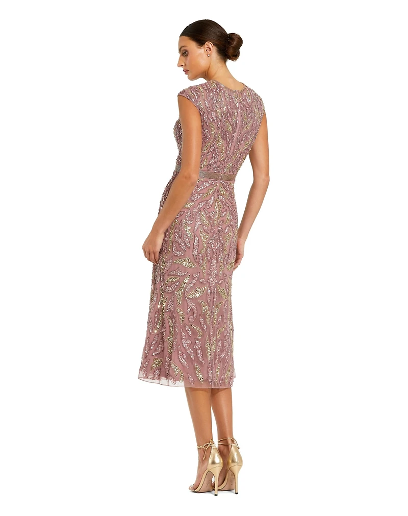 Mac Duggal Women's Sequin High Neck Sleeveless Midi Cocktail Dress