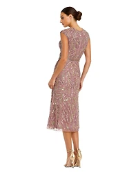 Mac Duggal Women's Sequin High Neck Sleeveless Midi Cocktail Dress