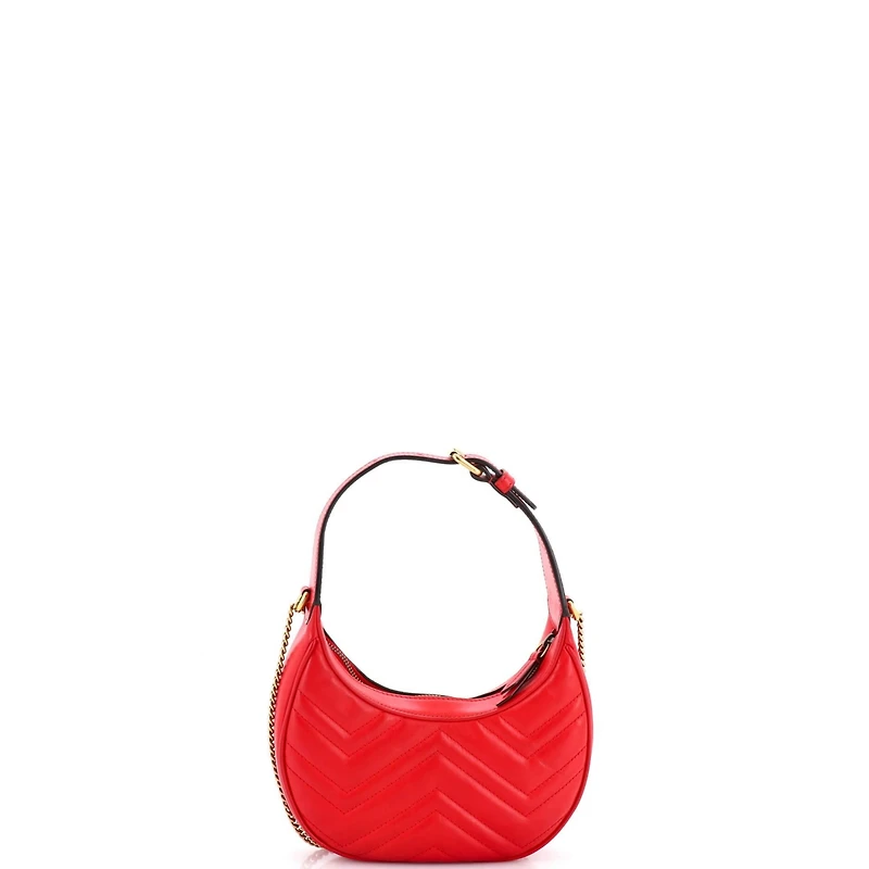 Pre-Owned Gucci Mini Gg Marmont Half Moon Hobo Matelasse Leather