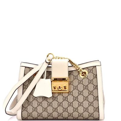 Pre-Owned Gucci Small Padlock Chain Tote Gg Coated Canvas with Leather