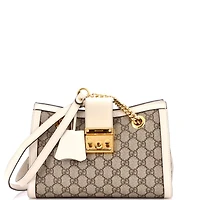 Pre-Owned Gucci Small Padlock Chain Tote Gg Coated Canvas with Leather