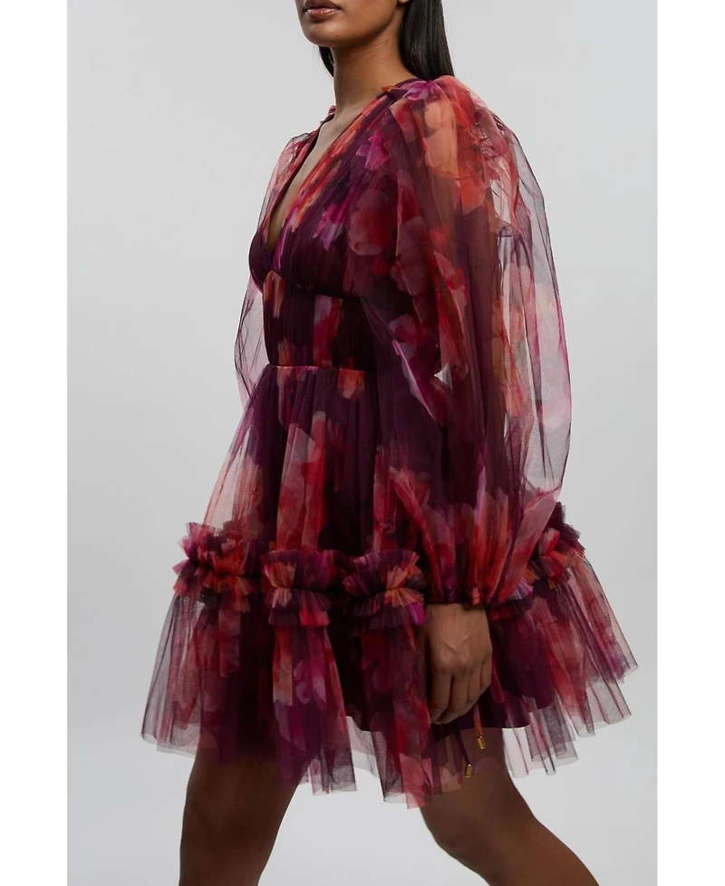 Karen Millen Women's Tulle Balloon Sleeve Mini Dress