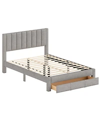 Slickblue Upholstered Bed Frame with Storage Drawer and Vertical Channel Tufted Headboard