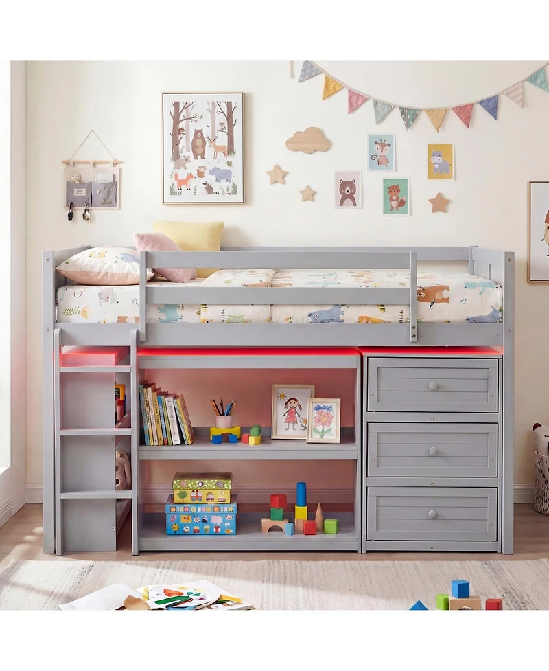 Slickblue Loft Bed for Kids with Led Lighting and Spacious Under Area Study or Play