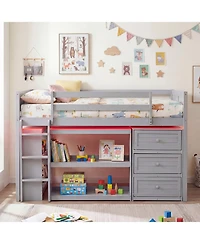 Slickblue Loft Bed for Kids with Led Lighting and Spacious Under Area Study or Play