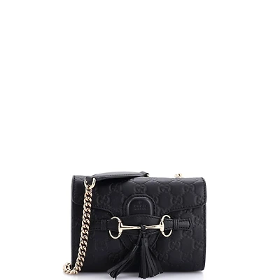 Pre-Owned Gucci Mini Emily Chain Flap Bag Guccissima Leather