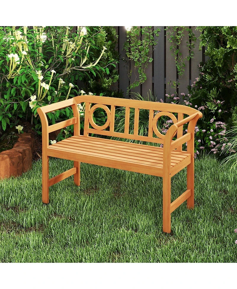 Gymax 47'' Outdoor Loveseat Bench Curved Armrests for Backyard Front Porch Deck