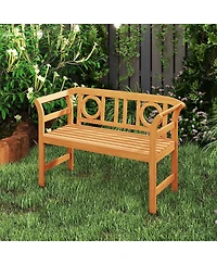 Gymax 47'' Outdoor Loveseat Bench Curved Armrests for Backyard Front Porch Deck