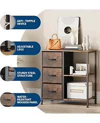 gaomon 3-Drawer Filing Cabinet with Open Shelves and Rolling Printer Rack, Iron Pipe and Mdf Construction, Fabric Horizontal File Cabinet
