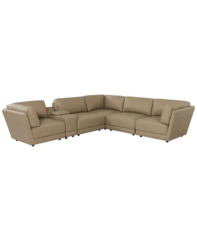 Versa 6-Pc. L-Shape Leather Sectional with Console