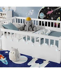 Rainsken Size Montessori Floor Bed with Storage Shelf and Light, No Slats Included