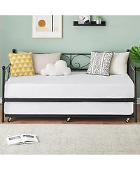 Homfan Metal Daybed with Trundle, Convertible Sofa Bed Frame Pull-Out Guest Bed, Steel Slat Support, No Box Spring Needed