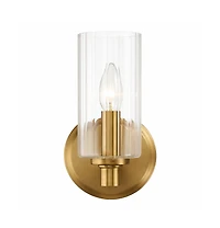 Busdays Single Light Wall Sconce Clear Ribbed Glass Satin Brass Modern Wall Light Fixture for Bathroom Bedroom Living Room