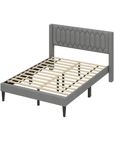 Slickblue Modern Upholstered Bed Frame with Wingback Headboard and Wooden Slats Support System