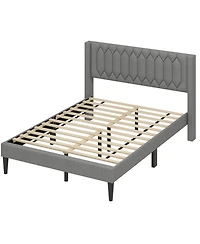 Slickblue Modern Upholstered Bed Frame with Wingback Headboard and Wooden Slats Support System