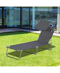 ECHTPeak Outdoor Lounge Chair, with Sun Shade and Headrest, Adjustable Folding Chaise Lounge, Holds 300 lb, for Beach, Camping, Hiking, Backyard