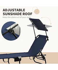 ECHTPeak Folding Chaise Lounge Pool Chairs, Outdoor Sun Tanning Chairs with Canopy Shade, Reclining Back, Steel Frame and Side Pocket