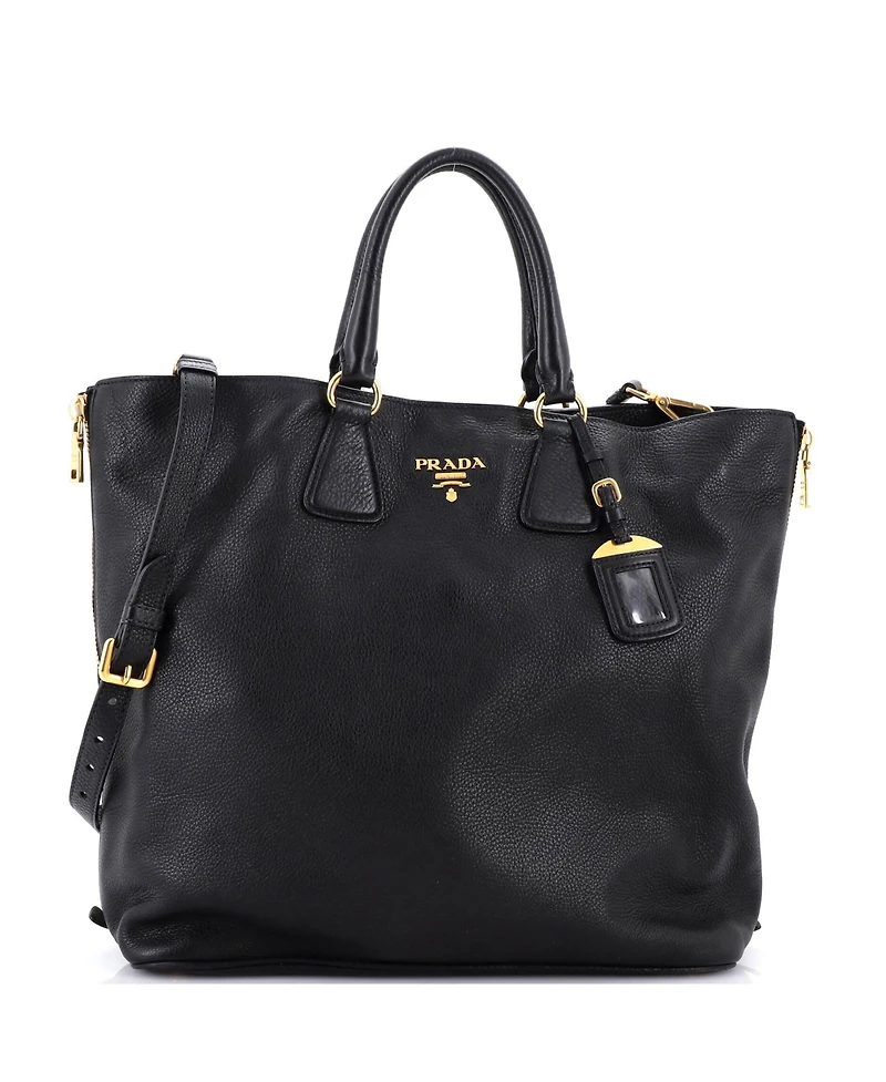 Pre-Owned Prada Side Zip Convertible Tote Vitello Daino