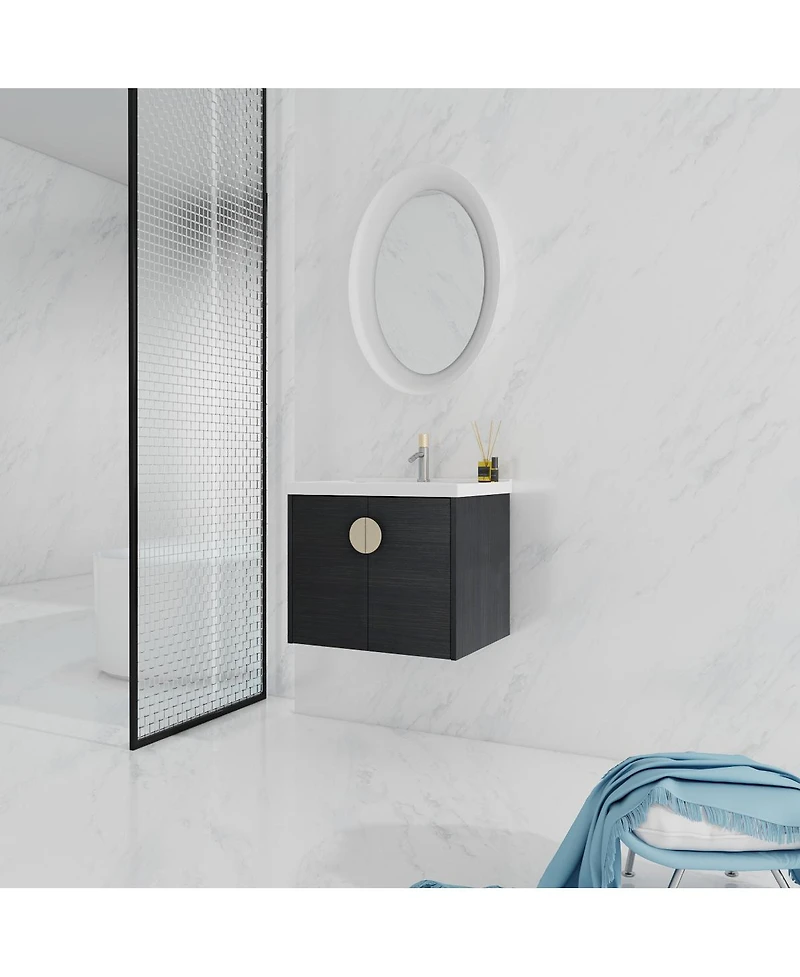 Sillysis Wall Mounted Bathroom Vanity with Ceramic Sink, Chestnut Plywood Cabinet