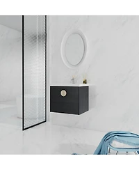 Sillysis Wall Mounted Bathroom Vanity with Ceramic Sink, Chestnut Plywood Cabinet