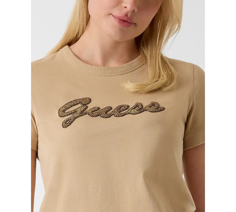 Guess Women's Beads Script Crewneck Cotton T-Shirt