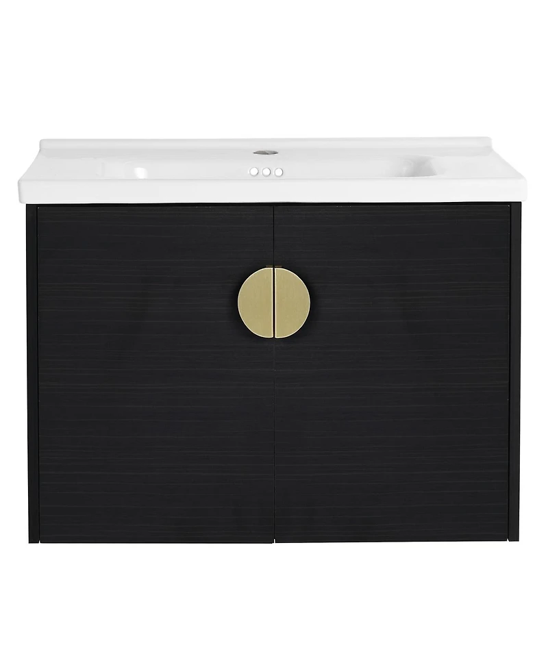 Sillysis Wall Mounted Bathroom Vanity with Ceramic Sink, Black Chestnut Plywood Cabinet