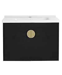 Sillysis Wall Mounted Bathroom Vanity with Ceramic Sink, Black Chestnut Plywood Cabinet