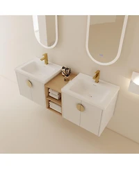 Sillysis Wall Mounted Bathroom Vanity with Ceramic Sink, Chestnut Plywood Cabinet