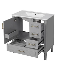 Sillysis Bathroom Vanity with Ceramic Sink, Solid Wood Frame, 3 Drawers and Soft Close Door, Modern Storage Cabinet