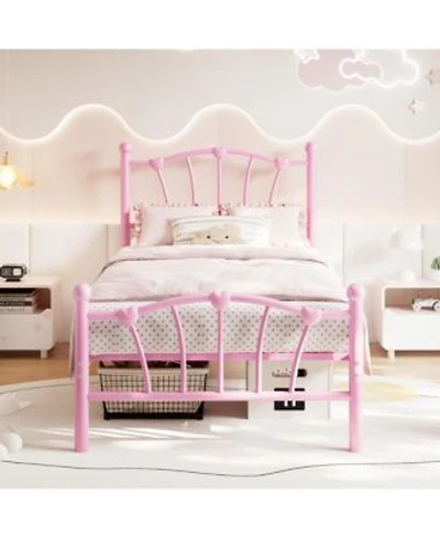 Homfan Heart Shaped Metal Platform Bed Frame With Headboard Footboard Quiet Slat Support No Box Spring Needed