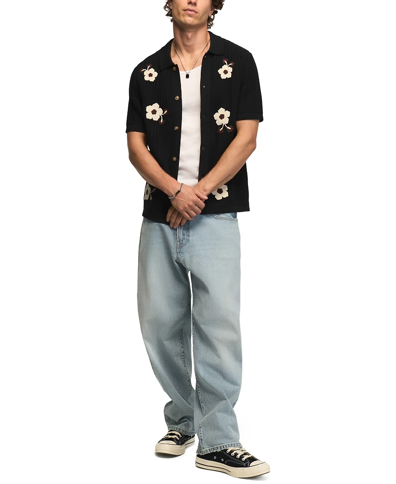 Lucky Brand Men's Flower Embroidery Crotchet Button-Down Shirt