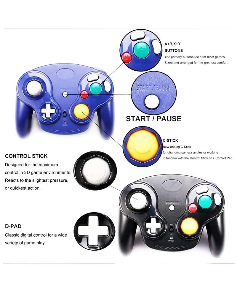 ECHTPeak Wireless Game Cube Controller, 2.4G Wireless Classic Gamepad with Receiver Adapter for Wii Game Cube Ngc Gc