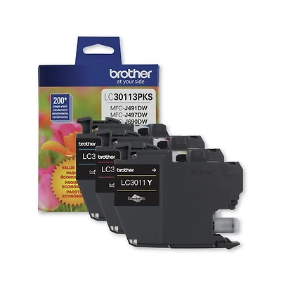 Brother LC30113PKS 200 Page Yield Ink Cartridge Pack, 3 Count